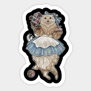 Ferret Alice In Wonderland With Tea Cups - White Outlined Version Sticker